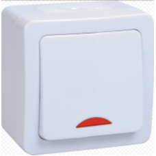 IEK  Гермес Plus  Выключатель 1-клавишный с индикатором открытая установка IP54  ВС20-1-1-ГПБ (цвет клавиш: белый)  EVMP11-K01-10-54-EC